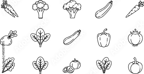 Set of vegetables Concept Thin Line Silhouette vector icons
