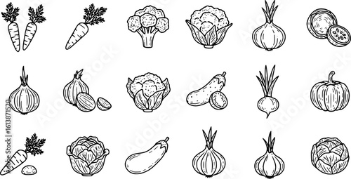 Set of vegetables Concept Thin Line Silhouette vector icons