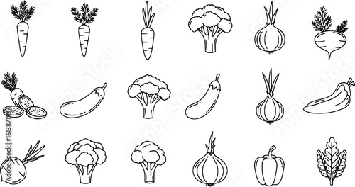 Set of vegetables Concept Thin Line Silhouette vector icons