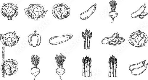 Set of vegetables Concept Thin Line Silhouette vector icons