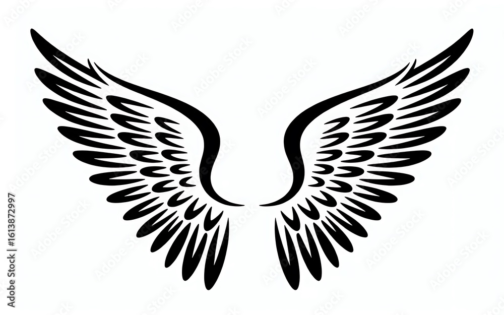 Fototapeta premium Stylized Black and White Wing Illustration Featuring Bold Feather Outlines and Symmetrical Design Ideal for Tattoo Art