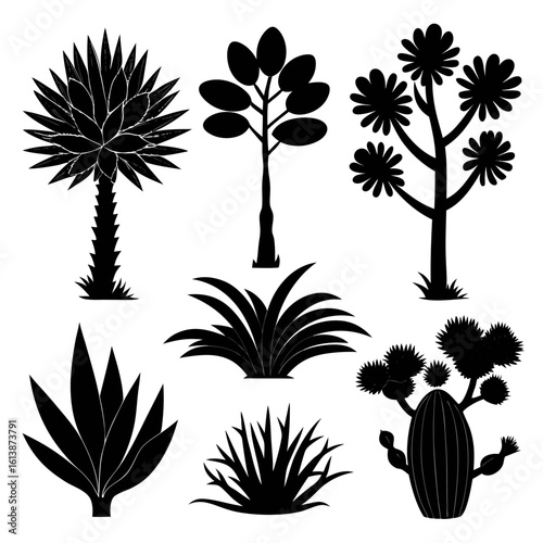  Ancient Desert Plants Silhouette Vector Set