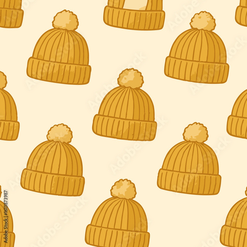 Wool Beanie Hat Pattern Seamless Winter Knitted Cozy Design