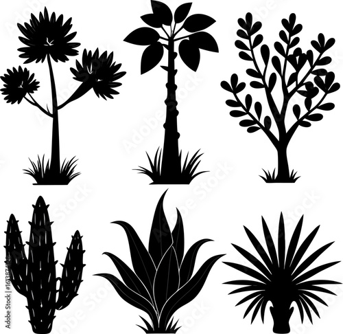  Ancient Desert Plants Silhouette Vector Set