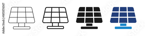 Solar Panel Icons Set - Editable Stroke. Vector Solid