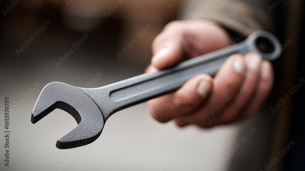 custom made wallpaper toronto digitalClose up of a hand holding large metal wrench - symbol of repair, maintenance and manual labor.