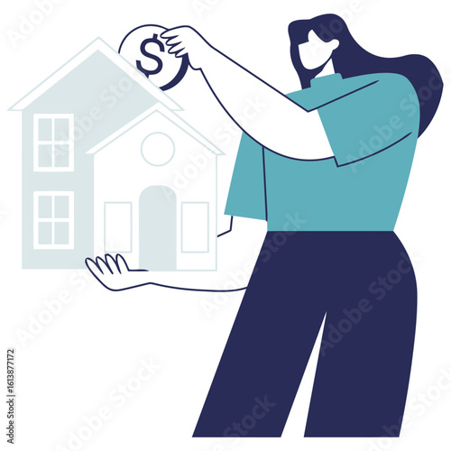 Savvy person deposits coin into miniature house, symbolizing smart savings for homeownership and financial planning success.