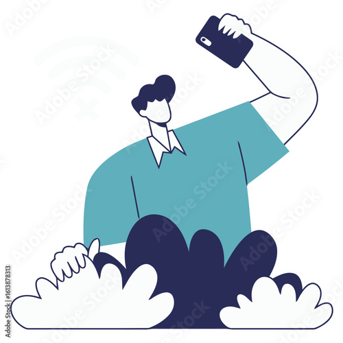 Frustrated person struggles with no signal on their phone amidst digital disruption, symbolizing connectivity issues and tech frustration.