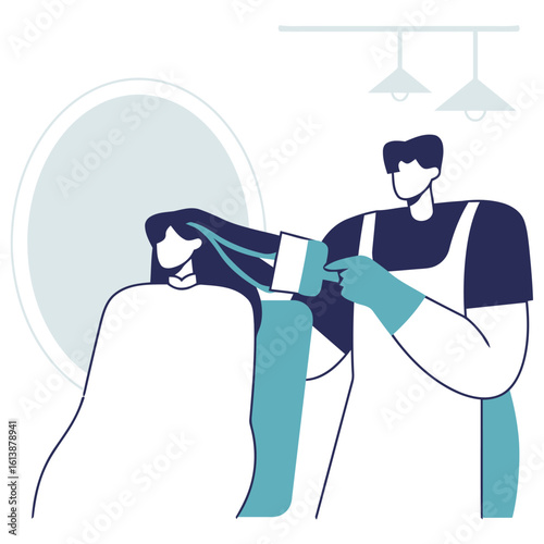 Skilled stylist expertly cuts client's hair in a modern salon, reflecting beauty and personal care services.