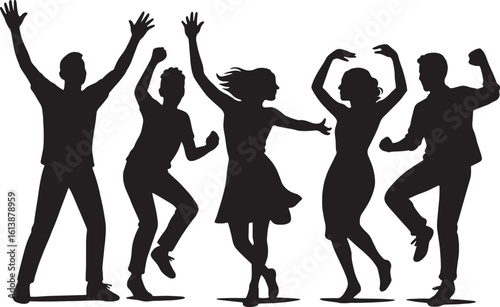 Dynamic Silhouette Revelry A Group of Figures Dancing Joyfully in Unison Expressing Freedom Celebration and Happiness