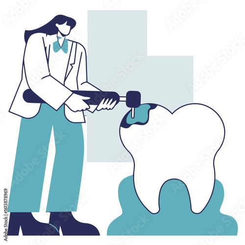 Skilled dentist carefully performing restorative dental work on a patient's tooth with precision using modern equipment for a healthy smile