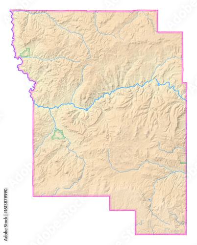 Map of the County Wheeler (Oregon, US) showing the isolated County with relief representation. No Lables.