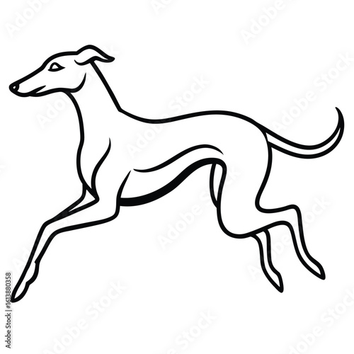 Draw a dog jumping, using only simple, bold black strokes
