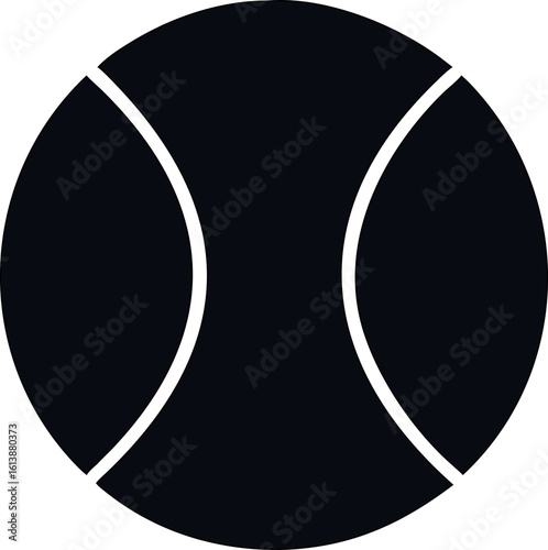 Black tennis ball icon vector. Minimal and bold design perfect for sports logos, game apps, fitness branding, and tennis-themed illustrations.

