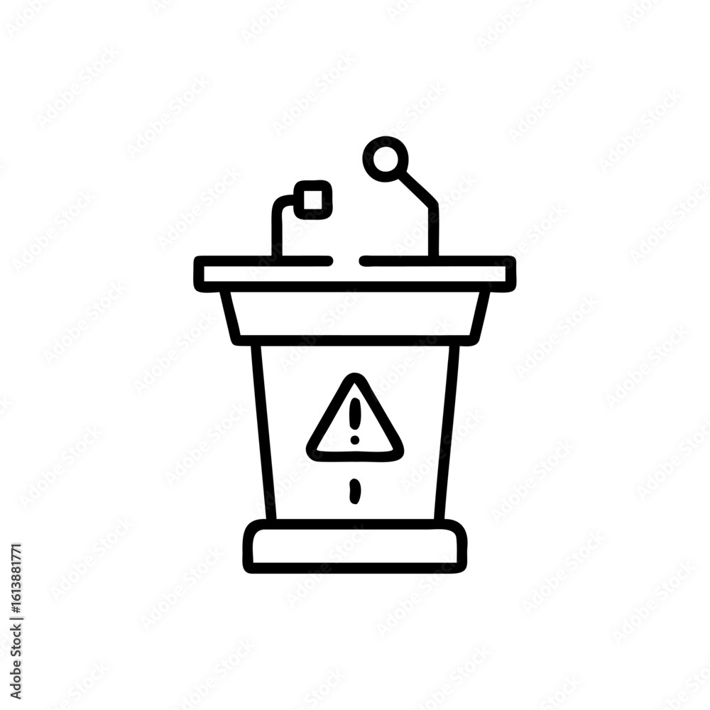 Outline lecture podium with warning sign microphone speech presentation Outline lecture podium with warning sign microphone speech presentation