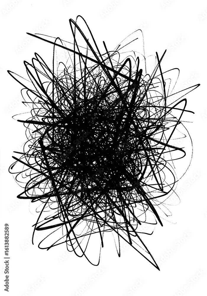 Naklejka premium Chaotic abstract black and white scribble, symbolizing confusion and creativity line art