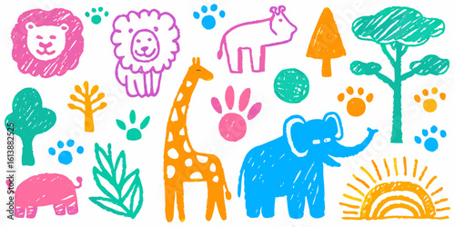 Doodle paint background with chalk hand-drawn elements. Sketch kid scribble, abstract children bg.