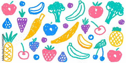 Doodle paint background with chalk hand-drawn elements. Sketch kid scribble, abstract children bg.