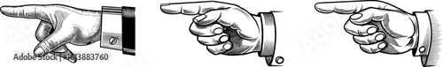set of pointing finger engravings vector, hand pointing symbols collection, detailed line art fingers, vintage style hand icons, monochrome pointing gesture illustration (2)