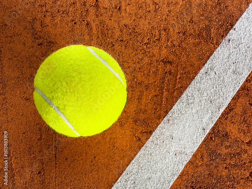 Freeze Motion Detail Shot of Tennis Ball Hitting a Clay Court