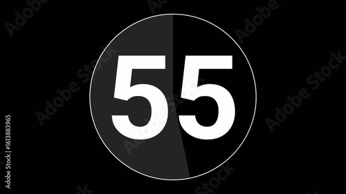 Close-up of 60 Seconds countdown White numbers on a Computer Screen in Defocus. 1 minute countdown. 30 or 10 seconds. White digits on a Black Background