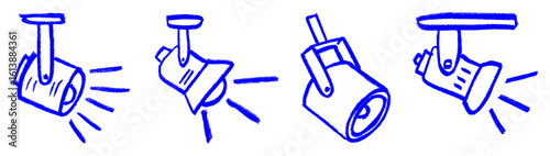 Stage Spotlight Icons Crayon Chalk Drawing Doodle Vector Set