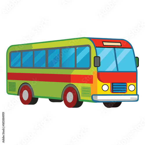 Classic red and blue city bus illustration with clean lines isolated on white background