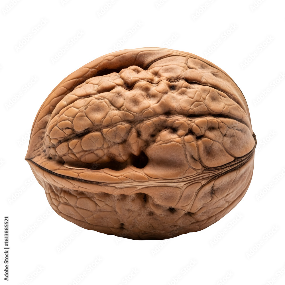 Obraz premium Naturally beautiful whole walnut showcasing intricate texture and earthy tones, perfect for healthy food concepts and organic branding.