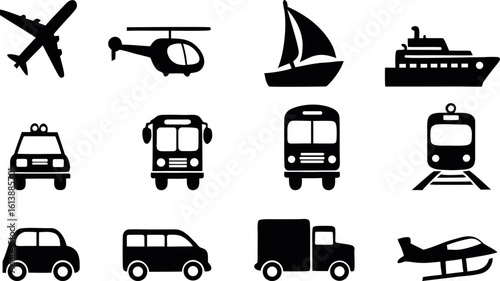 transportation icon vector set, white background icons, scalable vector elements, multi-device interface icons, editable transport symbols for web and app design
