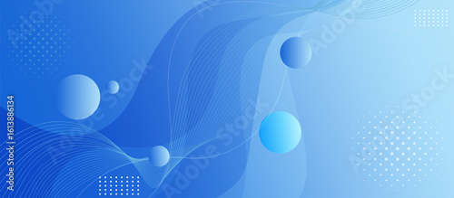 Vibrant Light Blue Abstract Background with Flowing Curves, Orb Shapes, Interwoven Fine Lines, and Textured White Dot Patterns for Fluid and Dynamic Design