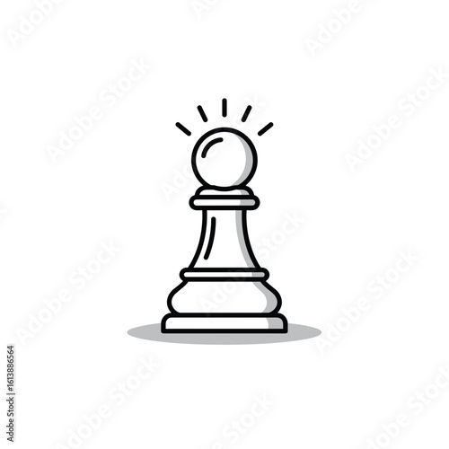 Black and white chess pawn icon with shining light effects  