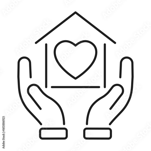 Providing assistance with housing line icon. Charity and donation concept vector illustration