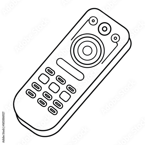 Modern electronic device remote control outline graphic with buttons isolated on white background