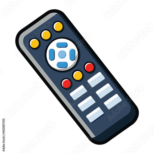 Modern electronic remote control device for entertainment systems isolated on white background