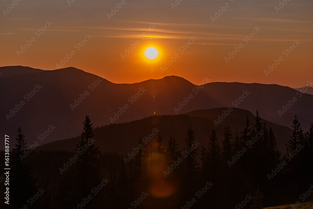 custom made wallpaper toronto digitaldark silhouettes of fir trees and mountains against the sunset background