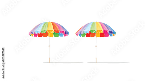 Bright and Colorful Beach Umbrellas Standing Side by Side on a Sunny Day with a White Background for Summer Fun