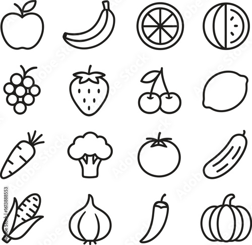 Fruit and vegetable line icon set. Healthy food vector design.