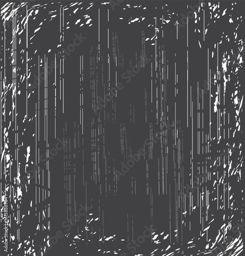 Square dark gray background with a distressed texture pattern of irregular vertical lines and scattered white marks, creating an abstract, grainy