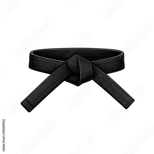 A detailed illustration of a black martial arts belt, tied and displayed.