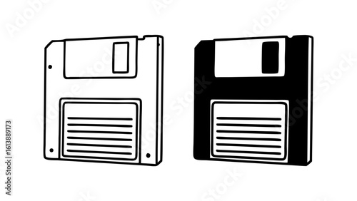 Floppy Disk Save Icon in Solid Black Vector Style.