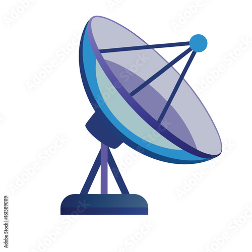A detailed illustration of a satellite dish with a parabolic reflector and receiver arm isolated on white background