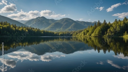 A peaceful lake reflecting a clear sky, representing calm