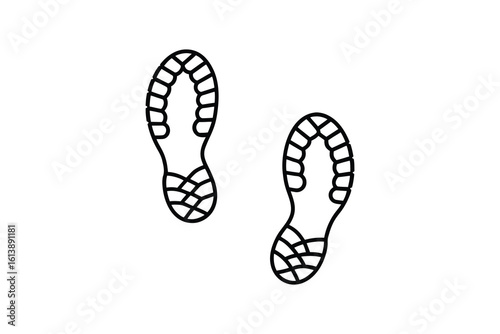 Two Footprints of a Shoe Sole Footsteps on a White Background Silhouette