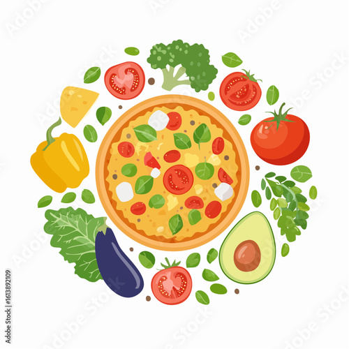 A hot Italian pizza with fresh vegetables, mushrooms, and mozzarella cheese is a delicious meal illustration