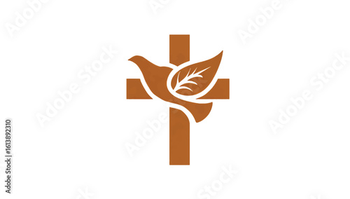 Dove with Olive Branch on Christian Cross Symbolizing Peace Hope and Faith for Religious Events and Services