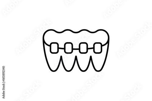 Tooth with Braces Outline Icon Dental Care Concept Orthodontics Treatment Silhouette Style silhouette