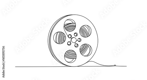 Film reel illustration in minimalist style with simple lines  