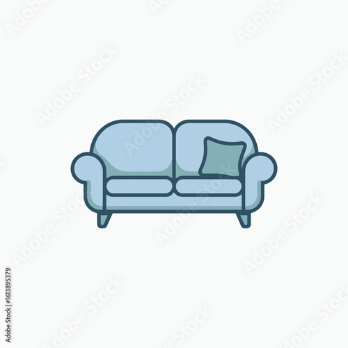 Blue Two Seater Sofa Icon Illustration Modern Minimalist Couch Design