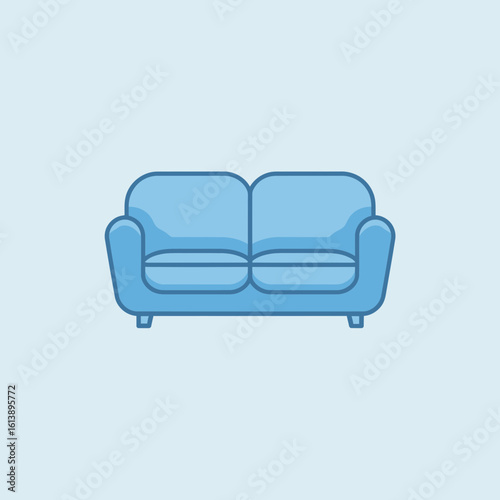 Blue Two Seater Sofa Icon Illustration Modern Minimalist Couch Design