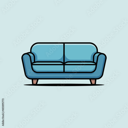 Blue Two Seater Sofa Icon Illustration Modern Minimalist Couch Design